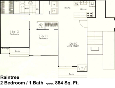 Two Bedroom / One Bath - 884 Sq. Ft.*