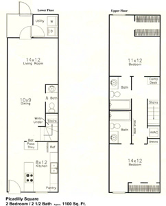 Two Bedroom / Two and a Half Bath - 1,100 Sq.Ft.*